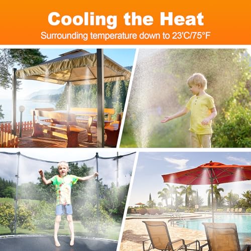 Misters System, 100FT DIY Outdoor Misting Cooling System Comprise +2 PE Adapters3/4+30 Brass Mist Nozzles+2 Tee Adapters+2 90 Degree Elbows, for Garden, Outside Patio Pasture and waterpark