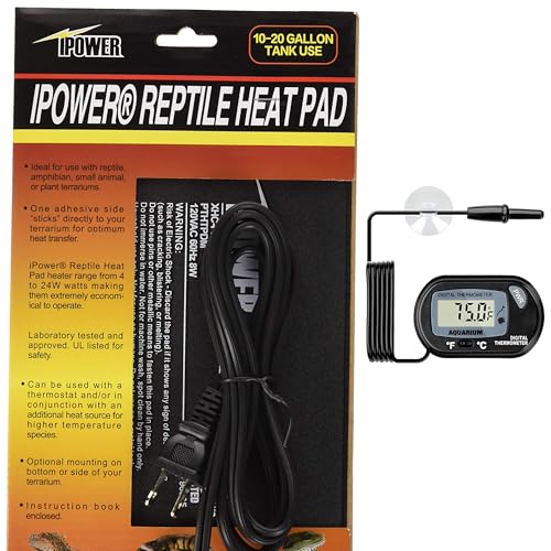 iPower 6 by 8-Inch 8W Reptile Heat Mat, LCD Digital Aquarium Thermometer, Under Tank Warmer Terrarium Heat Pad for Turtles Lizards Frogs and Other Small Animals, Multi Sizes - size: 6" x 8"