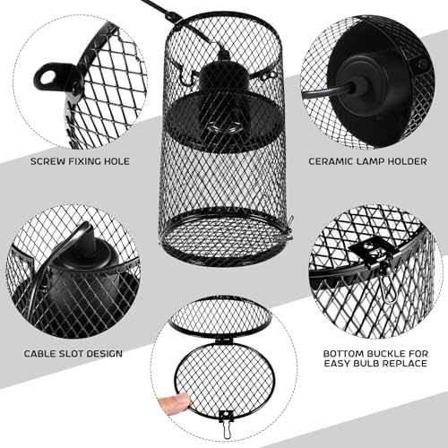 2 Pcs 4 Inch Reptile Heat Lamp Guard Anti Scald,Black, Black | Heating Lamp Holder, Mesh Cage, with 150w Ceramic Heat Emitter, Basking Anti Scald, Reptile Lizard Protection, Without Bulb - color: Black