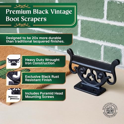 Renovators Supply 6 in Black Wrought Iron Floor Mount Boot Scraper | Durable wrought iron construction • Secure floor mounting • Removes dirt and mud from footwear