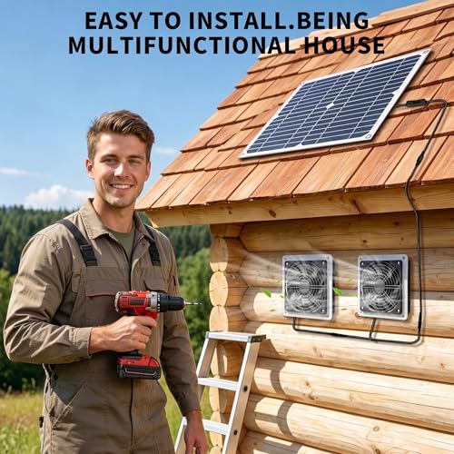 20W Solar Powered Fan for Chicken Coop,IPX54 Waterproof Solar Fan | Solar Exhaust Intake Fan Kit with 9.8ft On/Off Switch Cable,Solar Greenhouse Fan for Outside Greenhouse,Shed,Dog House - size: 20W
