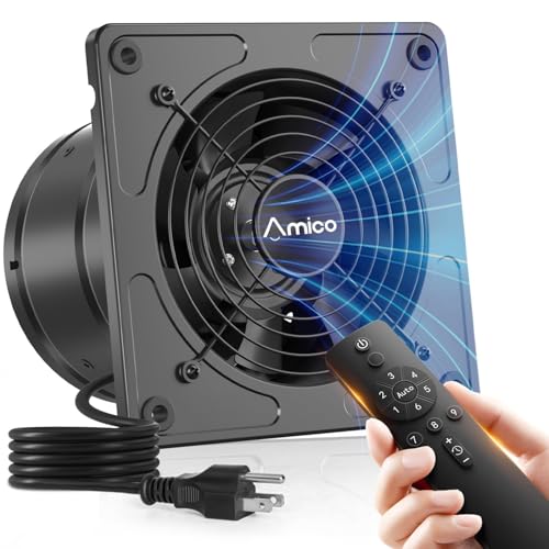 Amico 6" Kitchen Exhaust Fan, Remote 9-Speed, 10W EC Motor, 358 CFM | High Airflow Wall Mount Extractor Fan, Garage, Attic, Greenhouse, 8-Hr Timer, Low Noise 50dB, 3-Year Protection - size: 6 inch