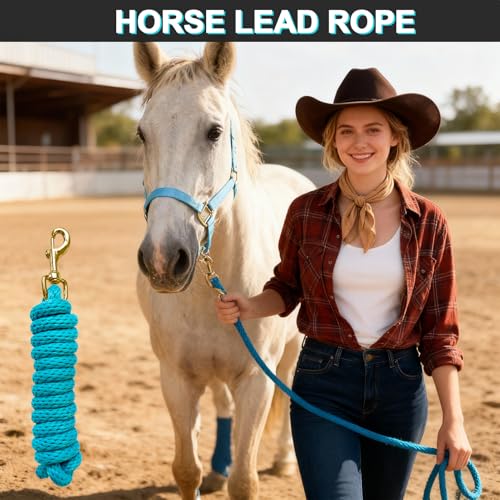 5/8" x 8' Nylon Horse Lead Rope with Cast Iron Hardware(Lake Blue) | Durable nylon material, cast iron hardware, ideal for daily use, training and showing. - color: Lake Blue