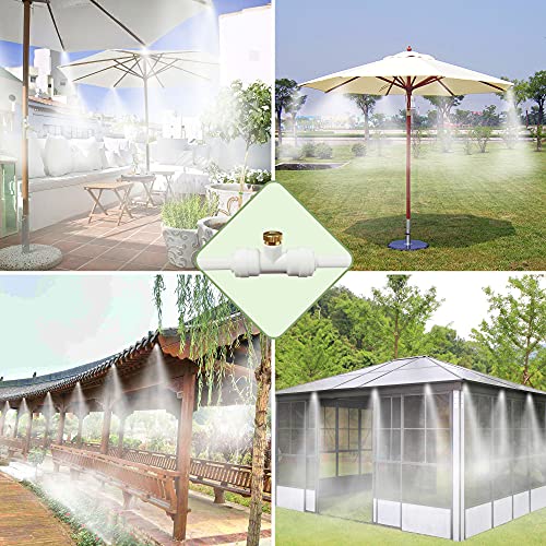 Misters for Outside Patio,Outdoor Water Misting Cooling System,80FT|24M+Tee Connector White 10PCS,Backyard Mist Kit for Garden,Greenhouse,Fan,Deck,Umbrella,Canopy,Pool,Porch.Trampoline Sprinkler Park