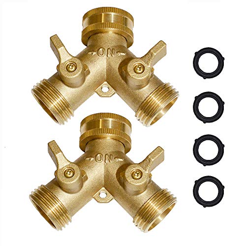2 Way Hose Y Valve Hose Splitter Garden Hose Y Valve Connectors 2 way shut off valves With Solid Brass Handle Brass Y Valves Water Garden Hose Adapter 3/4"GHT Thread Extra 4 Presure washers - size: 3/4" S