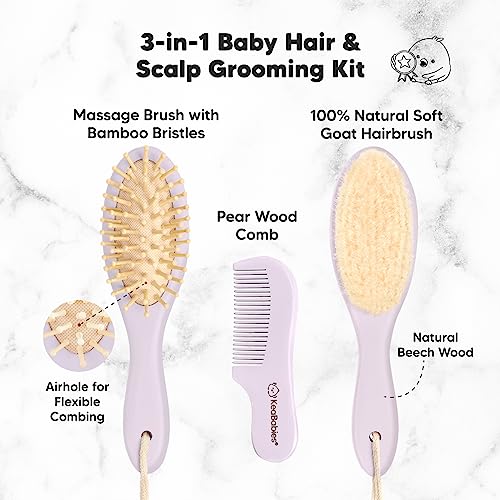KeaBabies Baby Hair Brush and Baby Comb Set and KeaBabies Diaper Caddy Organizer - Wooden Baby Brush with Soft Goat Bristle, Baby Organizer for Nursery