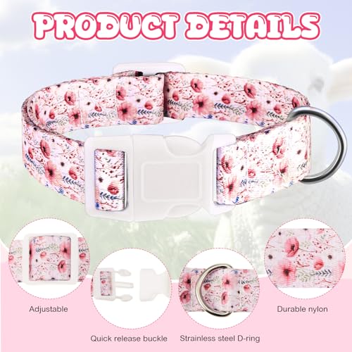 2 Pack Floral Goat Collars with Bells, Adjustable Nylon Sheep Collar 13.7-20.5 in, Loud Copper Bell Pet Anti Lost Grazing Collar for Small Farm Animal Goat Lamb Sheep Accessories, White Pink - style: Floral
