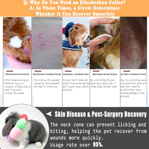 Adjustable Rabbit Cone, Soft Surgery Collar for Kittens Puppies XS | Small Animal Protective Neck E-Collar for Bunnies, Pet Elizabeth Medical Cone, Cute Flower Shaped