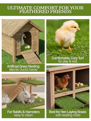 Chicken Nesting Box Pads Artificial Grass Reusable Thick Turf Mats for Chicken Coops, Hens Egg Laying Bedding (Rabbit, Hamster) - 5 Pack Washable 12x12 Inch Tiles