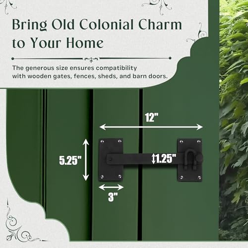 Black Iron Fence Gate Latch Lock, Colonial Style Door Hardware, 12 in, Pack of 3 - color: 12-inch Latch, size: Pack of 3