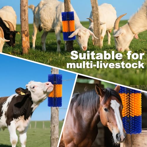 Uross Livestock Scratching Brush 2PCS- Goat Horse Cow Scratching Post for Grooming, 17" x 7.9" Horse Cow Cattle Goat scratcher Brush with 8 Screws for Back Itch Relief & Keep Cleaning
