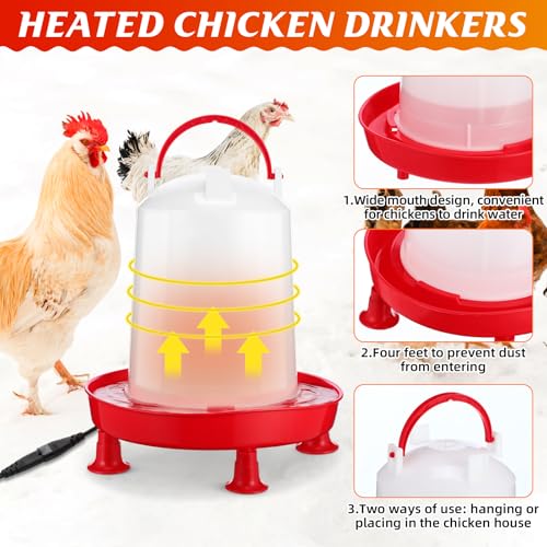 4 Pack 6l Heated Chicken Feeder and Waterer Kit Poultry Waterer Fountain with Leg Support for Chicks Coop Feeding Farm Supplies Birds Duck