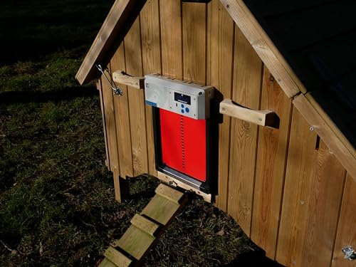 ChickenGuard AIO Complete Automatic Chicken Coop Door Plus AA Batteries | Battery-powered automatic chicken door opener with timer/light sensor, anti-pinch, weather-resistant anti-lift aluminum door