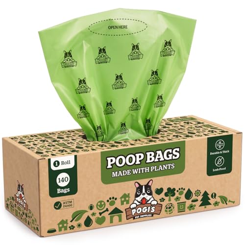 Pogi's Compostable Poop Bags for Home & Yard – Leak-Proof, Extra-Large, Made with Plants (Single Roll, 140-Count) - size: 1 Count (Pack of 140)