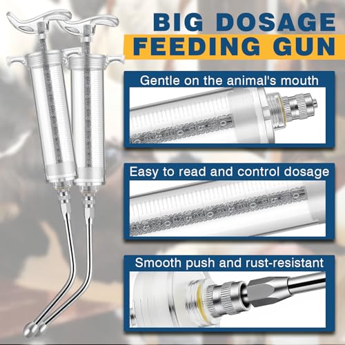 Threlaco 50ml 2 Pcs Drench Gun for Goats, Sheep & Cattle, Clear | Reusable Large Goat Drench Syringe, Adjustable Veterinary Medicine Feeding Syringe, Continuous Dosing for Livestock, Horse - color: Clear, size: 50ml