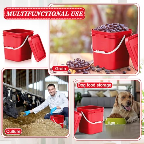 Mumufy 5 Pcs 3.5 Gallon Square Food Grade Bucket with Lid Square Bucket Pail Plastic Handles for Long Term Food Storage, Camping, Fishing, Home Organization Easy Stack and Store (Red) - color: Red