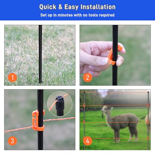 76Inch Electric Fence Posts 40Pack, Fiberglass Fence Post with 200 Adjustable Clips for Garden, Step-in Temporary Fence Stakes for Patio Yard Farm, Glass Fiber Fencing for Livestock Horse Cattle - size: 76 Inch