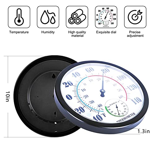 Outdoor Thermometers Hygrometer 10 Inch Outdoor Thermometer for Patio | No Battery Needed Large Outside Thermometer Wireless, OutsideThermometers Large Numbers, Wall Hygrometer - color: Black