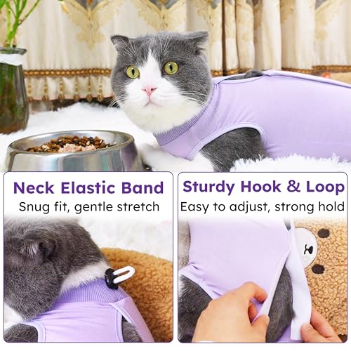 Hpetppy Cat Recovery Suit, Breathable Cat Surgery Recovery Suit Female, Cat Onesie for Cats After Surgery Spay Surgical Abdominal Wound Skin Diseases Cone of Shame Alternative Purple(M) - color: Purple, size: Medium