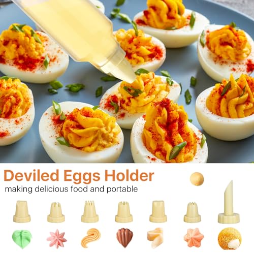 3 Pcs 72 Count Deviled Egg Containers with Lid and 8 Pcs Deviled Egg Injector Piping Tool & Tong, Portable Storage Carrier Egg Holder, Fridge Stackable Deviled Egg Tray Plastic Egg Organizer