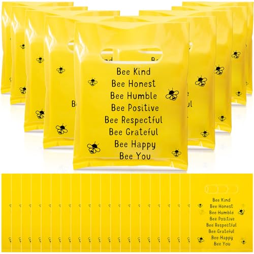 Coume 100 Pcs Bee Gift Bags Back to School Gifts Bags for Students Inspiration Quotes Plastic Goodie Snack Treat Bag with Handles Birthday Party Favors from Teachers, 6" x 8" - style: Bee Style