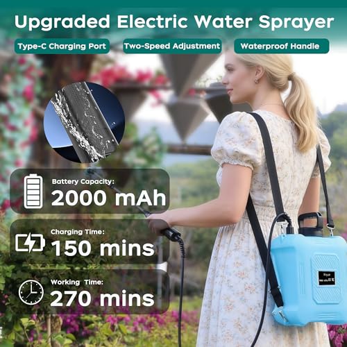 Battery Powered Sprayer 2 Gallon Garden Sprayer, Advance Electric Sprayer with 2 Adjustable Speed, 6 Mist Nozzles, USB Rechargeable with for Yard Lawn Garden (Sprayer-2 Gallon) - color: Sprayer-2 Gallon