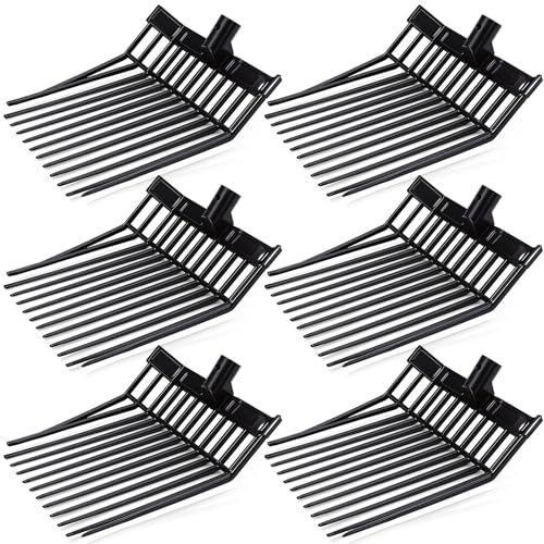 Lasnten 6 Pack Manure Fork Replacement Heads 12 Tines Heavy Duty Pitchfork Heads with Screws & Nuts Durable Horse Manure Rake for Picking up Grass Hay Animal Waste(Black) - color: Black
