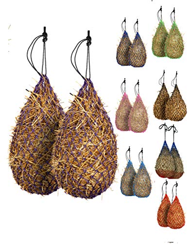 Majestic Ally 2 pcs Slow Feed 42” Hay Net for Horses, Strong Small 2x2” Holes, Nylon Rope Hanging, Adjustable Travel Feeder for Trailer and Stall, Simulates Grazing, Reduce Waste - color: PURPLE