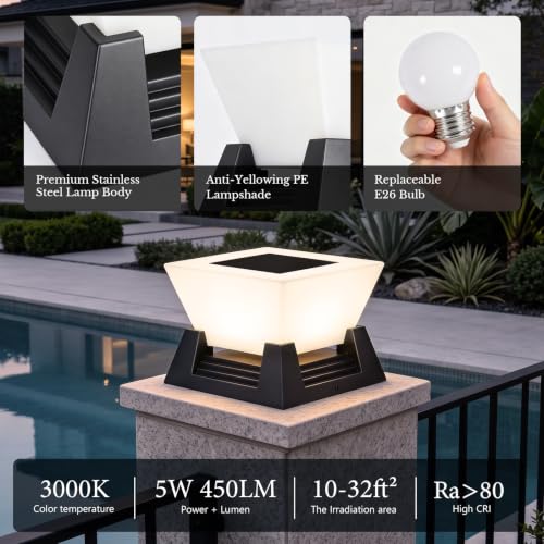 11.02" Outdoor Post Lights Hard Wired, IP54 Waterproof Pillar Lights | 3000K LED Post Light, IP54 Pillar Lights Outdoor Hard Wired, Outdoor Column Lights for Yard, Porch, Pathway, Patio, Driveway