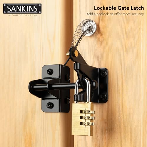 4" Self-Locking Gate Latch for Wooden Fence with Cable Pull, 1pcs | Automatic heavy duty fence latch, gravity gate latch for metal gates, secure pool garden shed, black, with spring cable pull - size: Upgrade