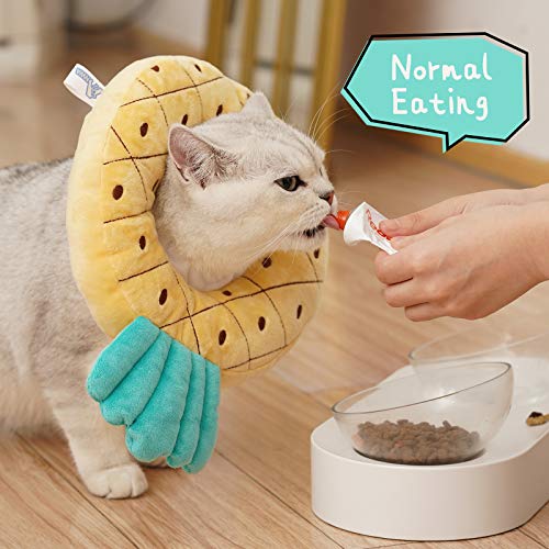 ANWA Adjustable Cat Cone Collar Soft, Cute Cat Donut Collar After Surgery, Kitten Recovery Cones to Stop Licking - color: Pineapple, size: Small