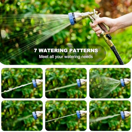 HOSUN Heavy Duty Garden Hose Nozzle, 100% Metal Adjustable Water Sprayer | 7 Spray Patterns, Rear Trigger with Lock, Durable Sturdy, High Pressure, Lawn Watering, Car Wash, Pet Cleaning
