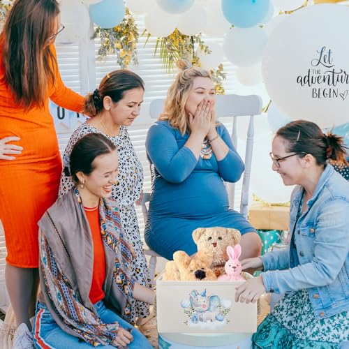 Pickmesh Baby Shower Storage Basket with Gift Bags Rectangular Ribbons Collapsible Canvas Storage Bin with Handles for Diaper Organizing Toy Home DIY Gift Basket, 13 x 9. 1 x 7. 1 Inch(Blue Elephant) - style: Blue Elephant