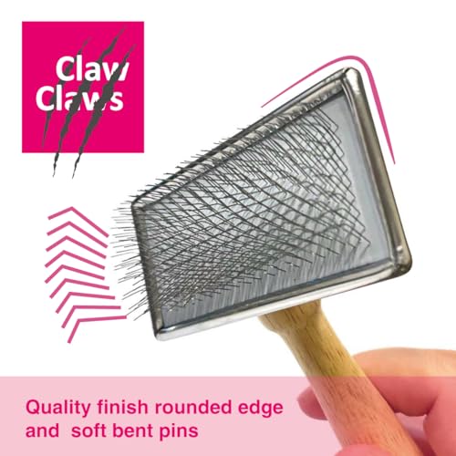 Pet Slicker Brush for Large Dogs, Wooden Handle, Gently Remove Tangled and Mats Hair, Pet Grooming Brush Tool, Sheepskin Wool Carders (3.85") - size: 3.85"