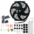 10" Universal Slim Fan Push Pull Electric Radiator 12V 80W High Performance Cooling Fan with Thermostat Wiring Switch Relay Mount Kit Black - size: 10 Inch