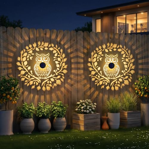 Gardsee Solar Fence Lights Outdoor 2 Pack Deck Step Wall Lights Butterfly Metal Waterproof LED Warm Yellow Light for Garden Post Patio Backyard Yard Decor (Black 7) - style: black 7