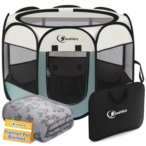 Sieidihit Dog Cat Playpen Tent Crate Cage with Blanket, Small Grey | Rest Zone for Recovering Pets New Pet Quarantine Room Portable Pop Up Easy to Set up lightweight dog Kennel with Carrying Bag - color: Grey with Blanket