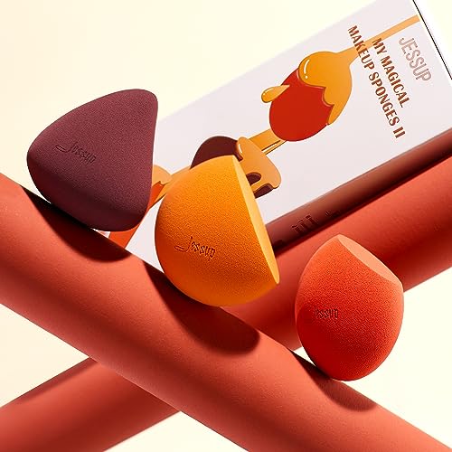 Jessup 3 Makeup Sponge Set, Soft Reusable Foundation Blending Sponge SP013 | Latex-Free, Minimal Product Waste, Seamless Foundation Coverage, Flat Edge for Concealer, Contour, Powder and Natural Makeup - color: A.3-pcs Set