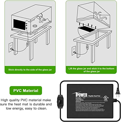 iPower 6 by 8-Inch Reptile Heat Mat with Temperature Adjustable Controller Knob, LCD Digital Aquarium Thermometer, Under Tank Warmer Terrarium Heat Pad for Reptiles and Amphibians - size: 6 X 8 Inch, style: Pad with Adjust Knob+ Thermometer
