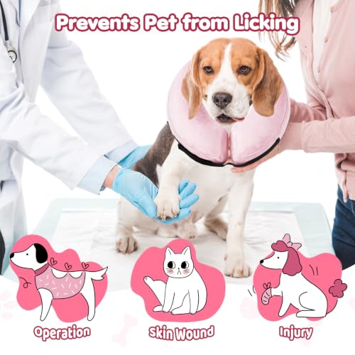 Grand Line Inflatable Dog Cone Collar, Soft Pet Recovery After Surgery (M+) | Does Not Block Vision | Protective Pet Neck Cone Alternative for Small, Medium, Large Dogs & Cats | Solid Pink - color: Pink, size: M+/ML(Neck:10"-14")