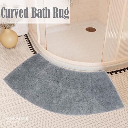 Grey Shag Curved Bath Rug 56.3''x18'',Curved Shower Mat,Non Slip Microfiber Soft Absorbent Fanned Bath Mat Machine Washable for Quadrant Shower Stall - color: 56.3''x18''