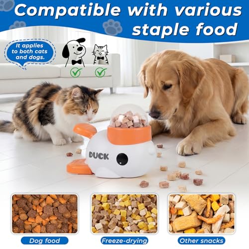 Anxuyixin2-in-1 Duck Shaped Interactive pet Puzzle Toy, Slow Food Dispenser (White Duck and Blue Bird Shaped with Buttons), cat and Dog Snack Dispenser Feeding Toy - color: white and blue