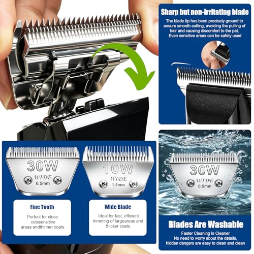 Professional Horse Clippers with Detachable Wide Blade | Low Noise, Heavy Duty, Grooming Kit for Thick Coat Long Hair, For Livestock Dogs Cats
