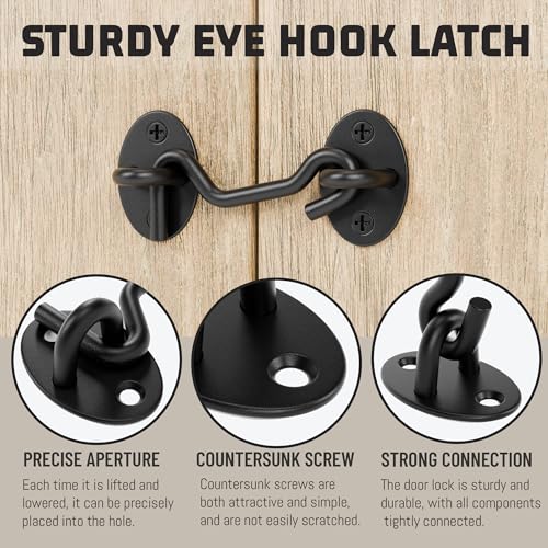 5" Hook and Eye Latch 1 Pack, Privacy Eye Hook Latch, Door Hook Lock, 1Pack | for Indoor Outdoor Slide/Barn/Shed/Door, Window, Fences Cabinet, Barn Door Latch - size: 5 Inch