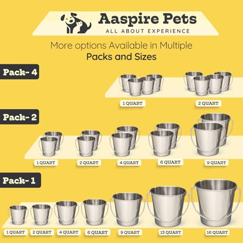 2 quart Heavy Duty Stainless Steel Round Bucket with Handle | 0.5 gal Sturdy Food & Water Bowl for Small Birds Dog Cat & Livestock | Fits kennel Crate Cage Farm | Hanging Utility Pet Pail - size: 2 Quarts