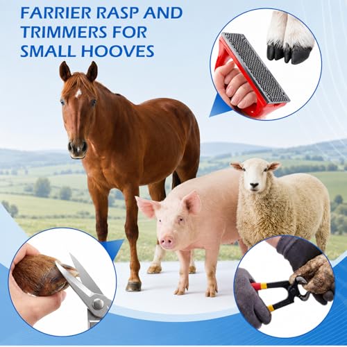 7pcs 8" Farrier Tool Kit, Hoof Rasp Nipper Trimmer Livestock Sling | 8" Hoof Nipper, 300lb Capacity Adjustable Weighing Sling, Storage Bag Included, for Goat, Pig, Sheep, Donkey, Equine, Alpaca - style: Essential Hoof Care Kit