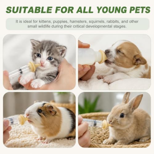 Pet Nursing Kit, Kitten Bottle Feeding Set with Silicone Nursing Nipples, Liquid Syringes, Formula Dispenser, Measuring Cup & Cleaning Brush for Newborn Puppies, Kittens & Other Small Animals