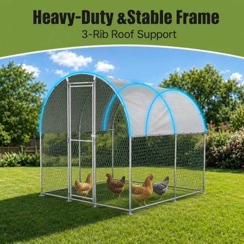 Large Metal Chicken Coop Run for Yard with Cover 6.6x6.6x6.9ft Poultry Cage | Walk-in Coop with Waterproof UV Cover, Upgraded Anti-twist Door for Backyard Hens, Ducks, Geese and Farm Yard Use - size: 78.7"L x 78.7"W x 82.7"H