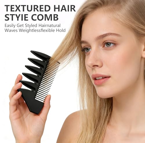 6PC Texture Comb Wide Tooth Styling Combs for Women Men | Texturizing, Volume Fringe Parting, Quiff, Pompadour, Slick Back, Hair Comb Set, ABS Plastic Barber Tool - color: Grey