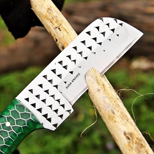Custom Handmade 7'' fixed blade hoof rasp knife/Cow boy knife/Bull cutter Cowboy knives with pancake leather sheath (GREEN CONE) - color: GREEN CONE